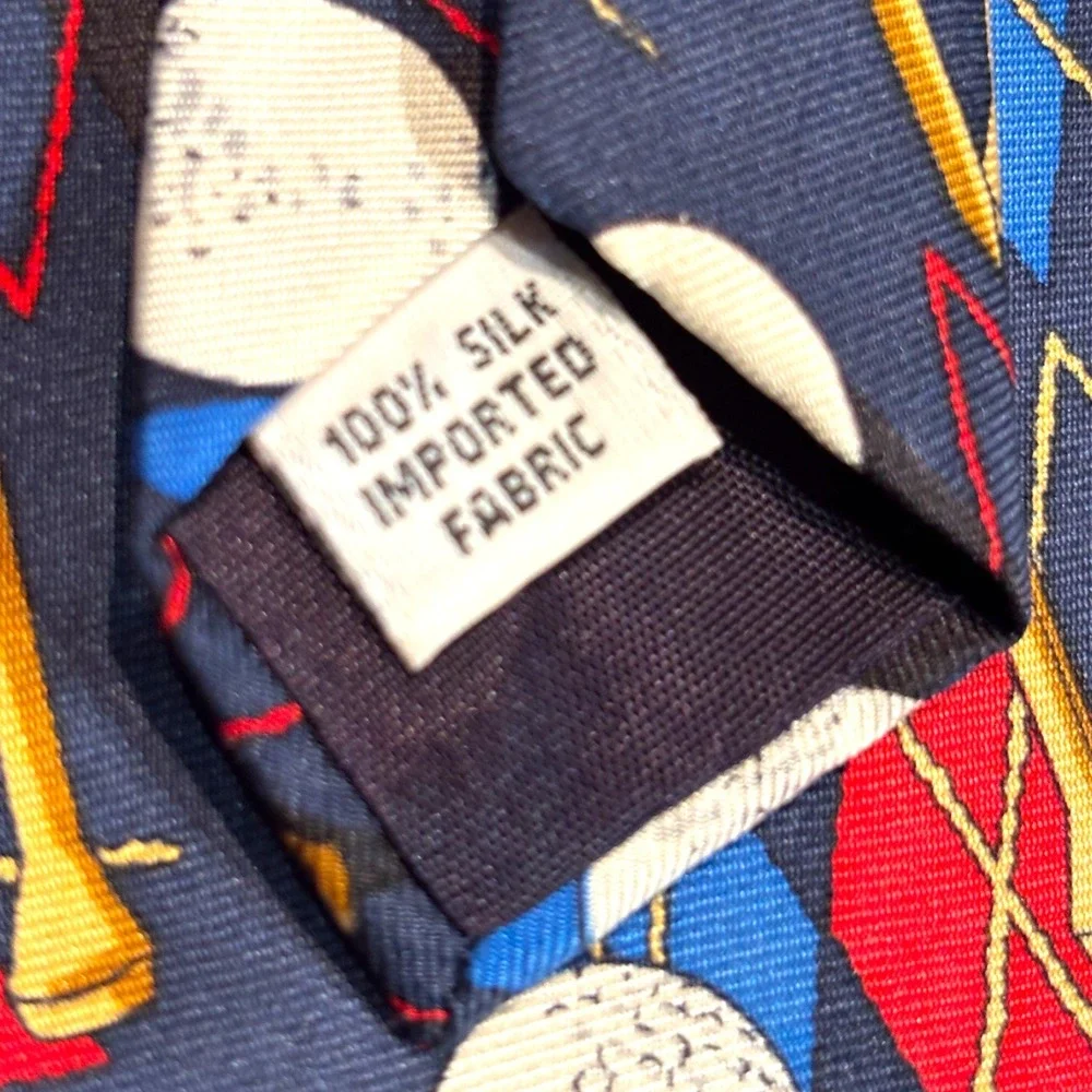 Viaggio‎ Mens Vintage Silk Tie Golf Ball Tee Navy Blue Red Novelty Sport Print